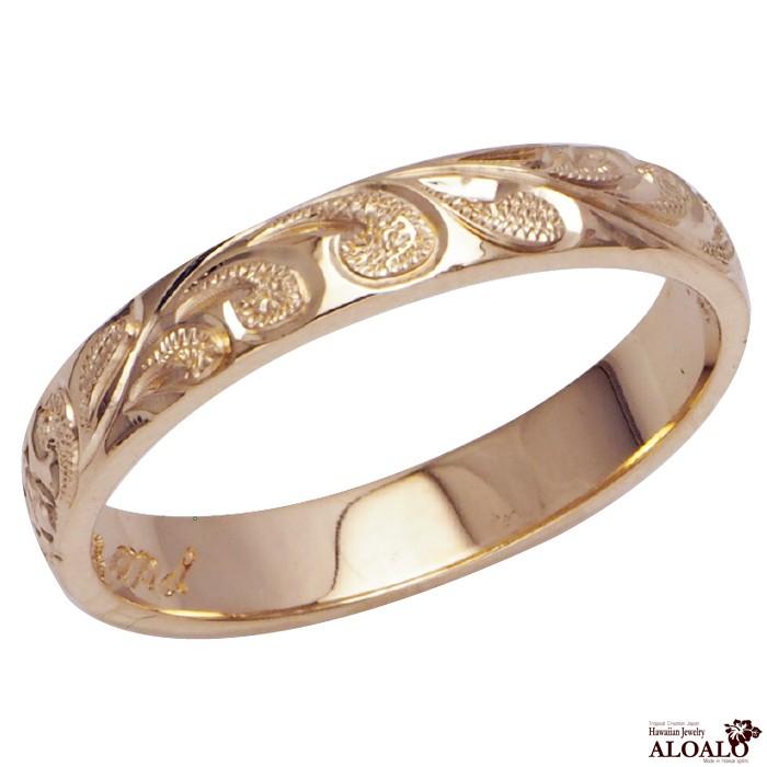 ハワイアンジュエリー リング 指輪 結婚指輪 オーダーメイド お手軽な1.25mm厚 幅4mm 14k ピンクゴールド バレルリングの画像
