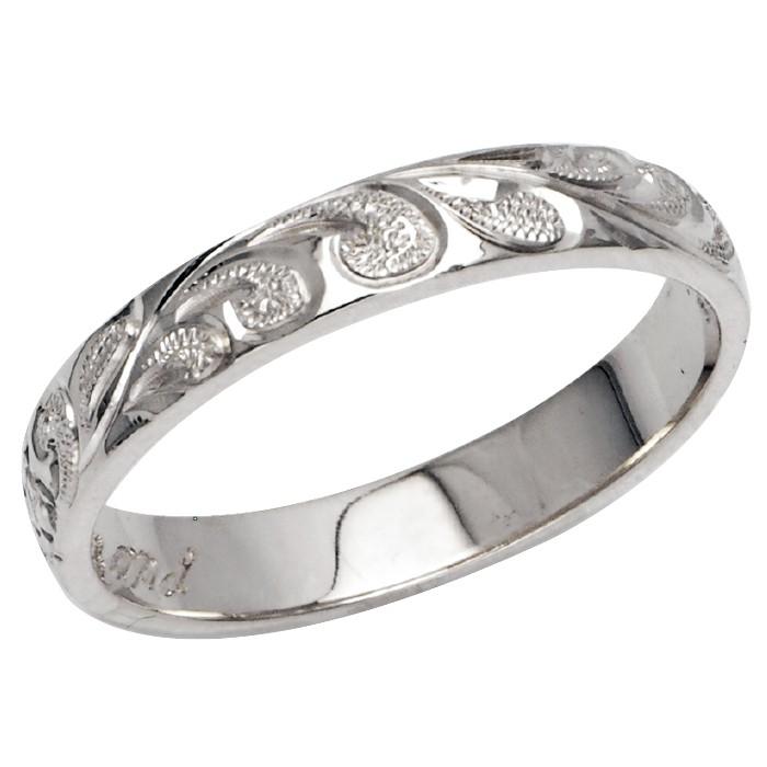 ハワイアンジュエリー リング 指輪 結婚指輪 オーダーメイド お手軽な1.25mm厚 幅4mm 14k ホワイトゴールド バレルリングの画像