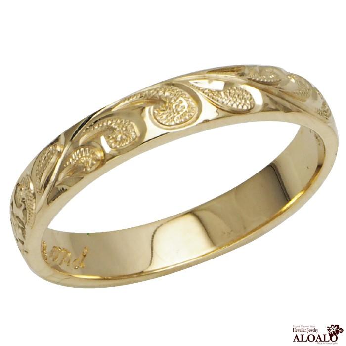 ハワイアンジュエリー リング 指輪 結婚指輪 オーダーメイド お手軽な1.25mm厚 幅4mm 14k イエローゴールド バレルリングの画像