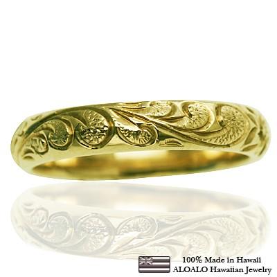 ハワイアンジュエリー リング 指輪 結婚指輪 オーダーメイド 基本の1.5mm厚 幅4mm 14k グリーンゴールド バレルリング