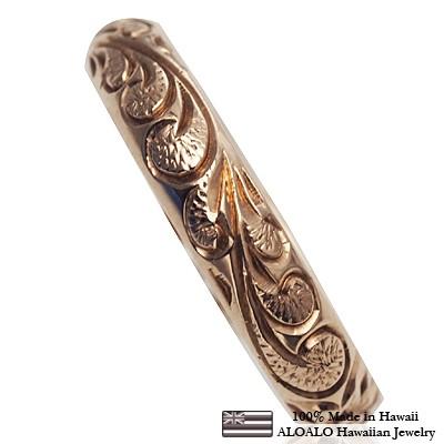 ハワイアンジュエリー リング 指輪 結婚指輪 オーダーメイド お手軽な1.25mm厚 幅4mm 14k ピンクゴールド バレルリングの画像