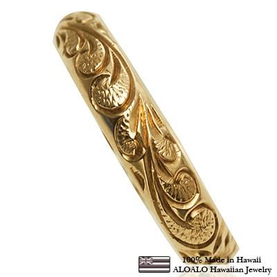 ハワイアンジュエリー リング 指輪 結婚指輪 オーダーメイド お手軽な1.25mm厚 幅4mm 14k イエローゴールド バレルリングの画像