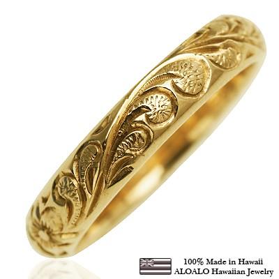 ハワイアンジュエリー リング 指輪 結婚指輪 オーダーメイド お手軽な1.25mm厚 幅4mm 14k イエローゴールド バレルリングの画像
