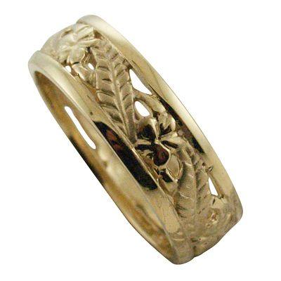 ハワイアンジュエリー リング 指輪 14k ゴールド 透かしプルメリアリーフリング プルメリアリング ハワイ製の画像