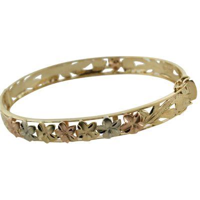 ハワイアンジュエリー 14kゴールド 透かしトライプルメリアスクロール