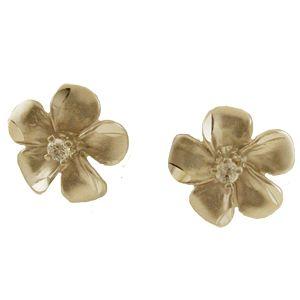 ハワイアンジュエリー ピアス 14K ゴールド プルメリア ダイヤモンド ピアス 花 ハワイ製の画像