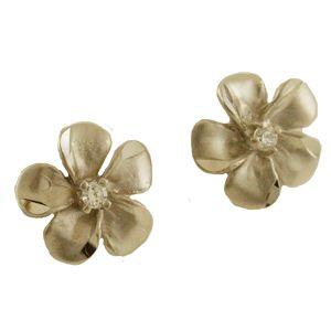 ハワイアンジュエリー ピアス 14K ゴールド プルメリア ダイヤモンド ピアス 花 ハワイ製の画像