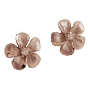ハワイアンジュエリー ピアス 14K ゴールド プルメリア ダイヤモンド ピアス 花 ハワイ製の画像