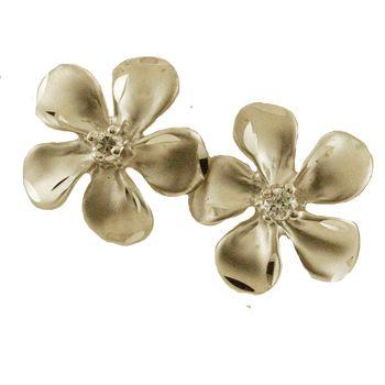 ハワイアンジュエリー ピアス 14K ゴールド プルメリア ダイヤモンド ピアス 花 ハワイ製の画像