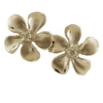 ハワイアンジュエリー ピアス 14K ゴールド プルメリア ダイヤモンド ピアス 花 ハワイ製の画像