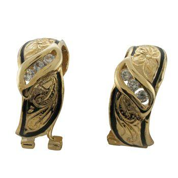 ハワイアンジュエリー ピアス 14K ゴールド エナメル ダイヤモンド スクロール ピアス ハワイ製