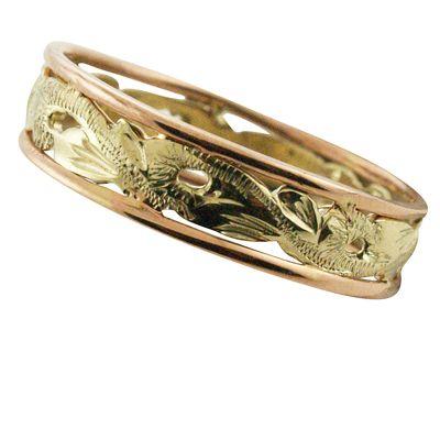 ハワイアンジュエリー リング 指輪 14k ゴールド 透かし 2トーン スクロールリング ハワイ製の画像
