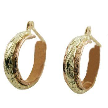ハワイアンジュエリー ピアス 14K 2トーン ゴールド スクロール 