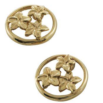 ハワイアンジュエリー ピアス 14K ゴールド サークル プルメリア ピアス ハワイ製の画像