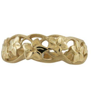 ハワイアンジュエリー リング 指輪 14k ゴールド プルメリア ウェーブデザイン 透かしリング ハワイ製の画像