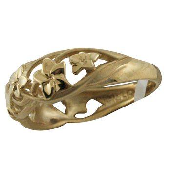 ハワイアンジュエリー リング 指輪 14k ゴールド プルメリア ウェーブデザイン 透かしリング ハワイ製の画像