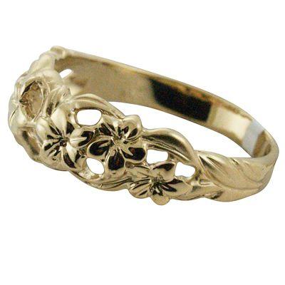 ハワイアンジュエリー リング 指輪 14k ゴールド プルメリア ウェーブデザイン 透かしリング ハワイ製の画像