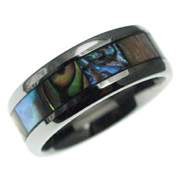 ハワイアンジュエリー リング タングステン インレイ アバロンシェル