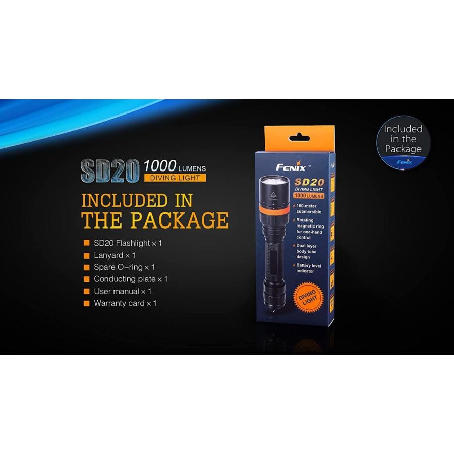 FENIX(フェニックス) SD20 XM-L2 LED ダイビングライト 明るさ最高1000ルーメン SD20 XM L2 SD20 サイズ 208mm U2 及びCree XQE Red 18650リチウムイオン充電池 2個 或は CR123Aリチウム電池 4個 付属しておりません