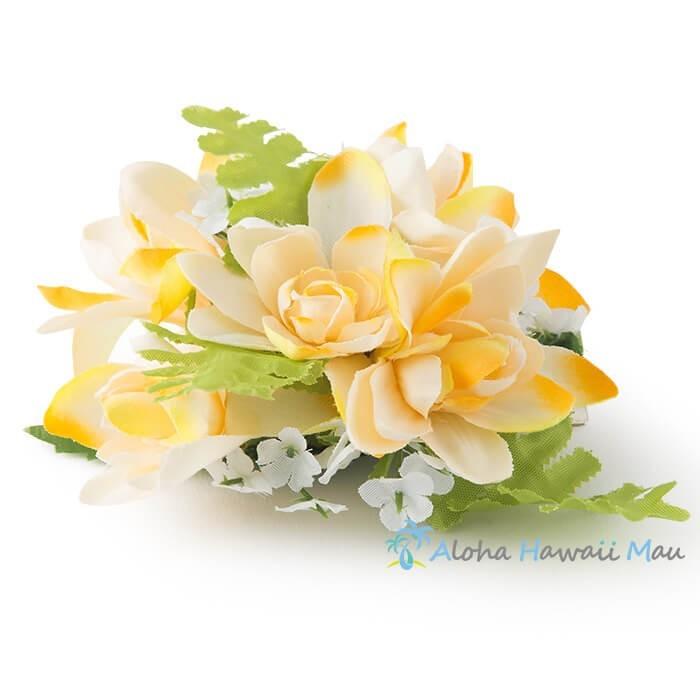 フラダンス 髪飾り チューブローズ イエロー ヘアクリップ 黄色 フラワー チューベローズ ハワイ 発表会 結婚式 高級 イベント 成人式 花 和装 ウクレレ 卒業式