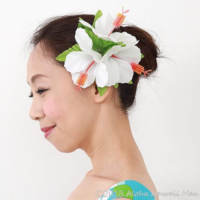 フラダンス 髪飾り ハイビスカス ホワイト ヘアクリップ 白色 フラワー