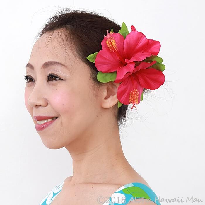 フラダンス 髪飾り ハイビスカス ローズ ヘアクリップ 中古 ホットピンク フラワー フラ 発表会 成人式 卒業式 ハワイ イベント 和装 ウクレレ