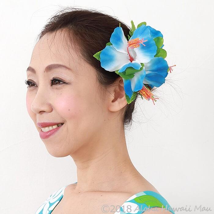 フラダンス 髪飾り ハイビスカス ブルーホワイト ヘアクリップ フラダンス 髪飾り ハイビスカス ブルーホワイト ヘアクリップ