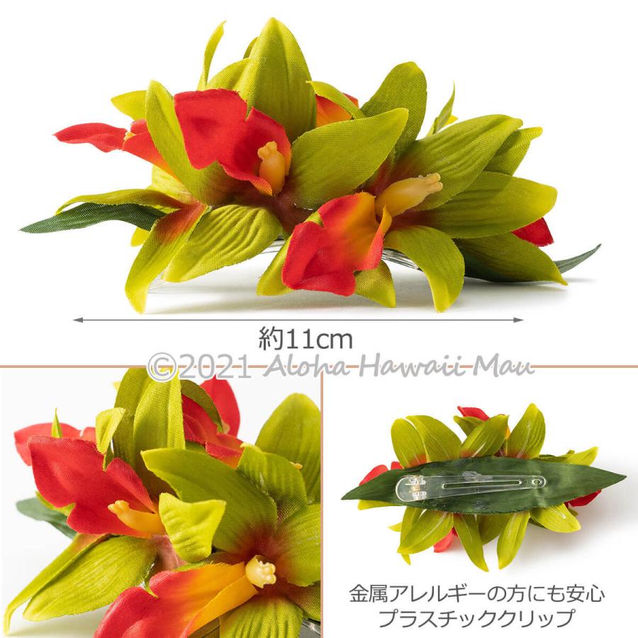 フラダンス 髪飾り バンダ オーキッド グリーン 蘭 ヘアクリップ 花の