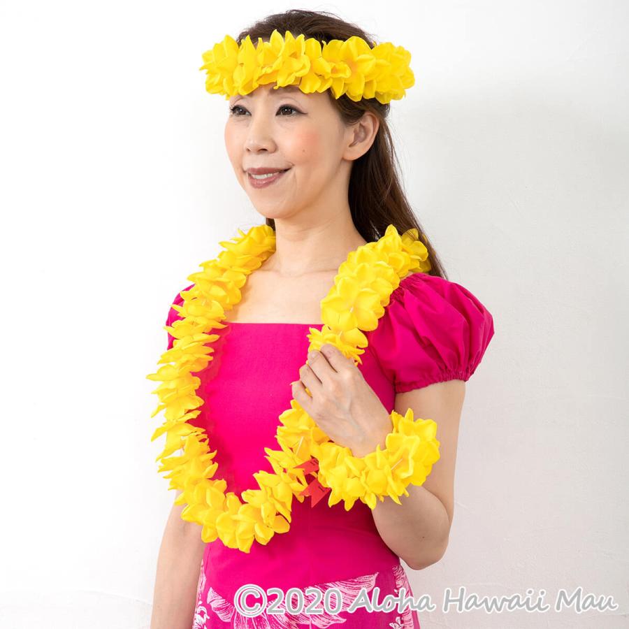 定期入れの フラダンス レイ プルメリア プナ ヘッドバンド イエロー ハワイアン フラ ハワイ 発表会 造花 花冠 黄色 フラダンス衣装 ポー ポォ Materialworldblog Com