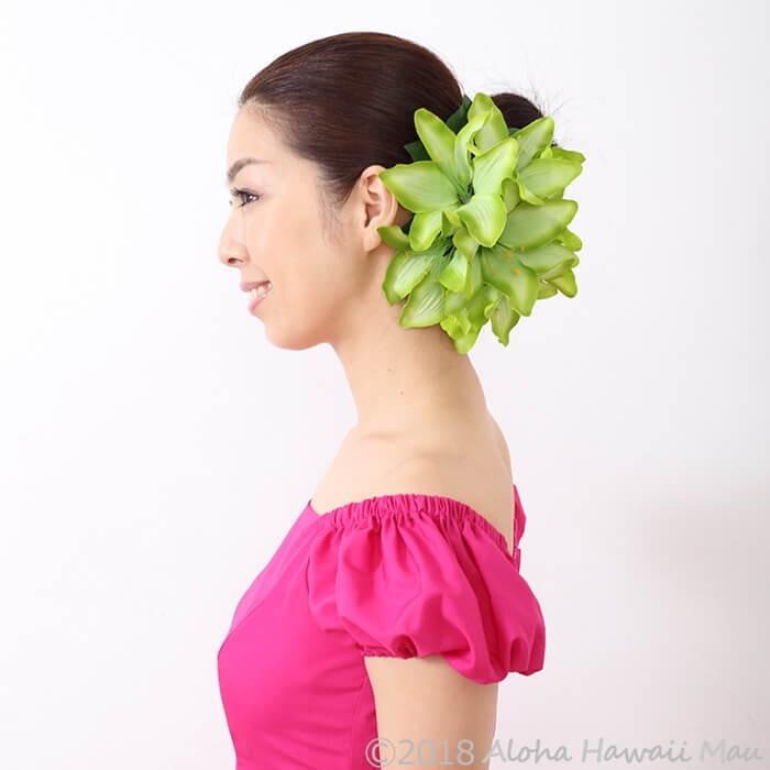 フラダンス 髪飾り カサブランカ リリー ヘアクリップ グリーン