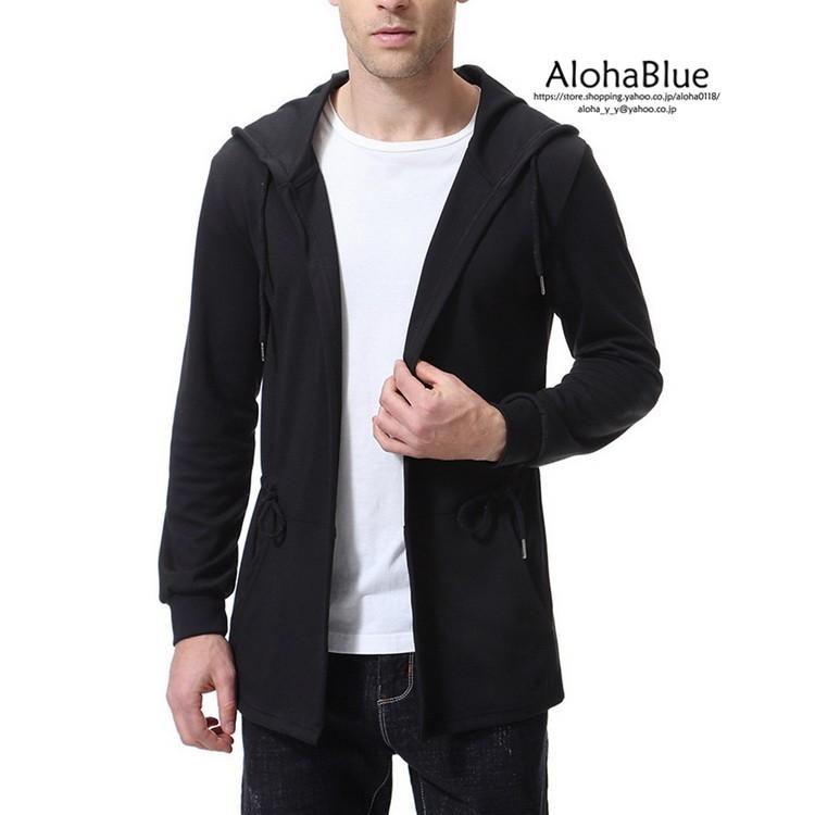 フードカーディガン メンズ 秋服 秋物 カーディガン パーカー トップス カーディ ウェスト紐付き ブラック B0121 Alohablue 通販 Yahoo ショッピング