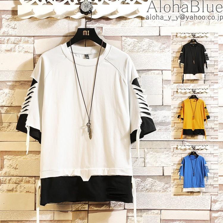 メンズ Tシャツ 五分袖 カットソー 半袖tシャツ フェイクレイヤード 夏 切り替え 重ね着風 大きいサイズ 父の日 C Alohablue 通販 Yahoo ショッピング