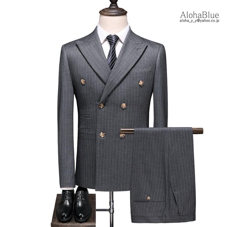 流行に ダブルスーツ メンズ 3ピーススーツ 6つボタン スリーピース スリーピー ビジネススーツ ストライプ柄 細身 スーツ 通勤 紳士 海外輸入 Drjuice2u Com