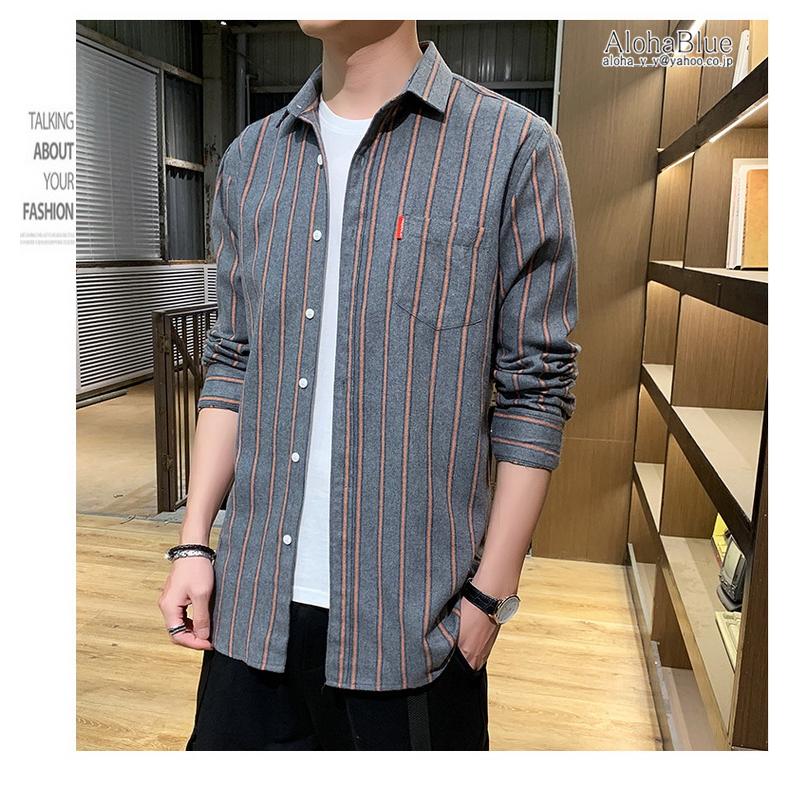 ストライプシャツ メンズ 春物 春 シャツ カジュアルシャツ トップス 長袖 細身 きれいめ 10代 20代 30代 ファッション