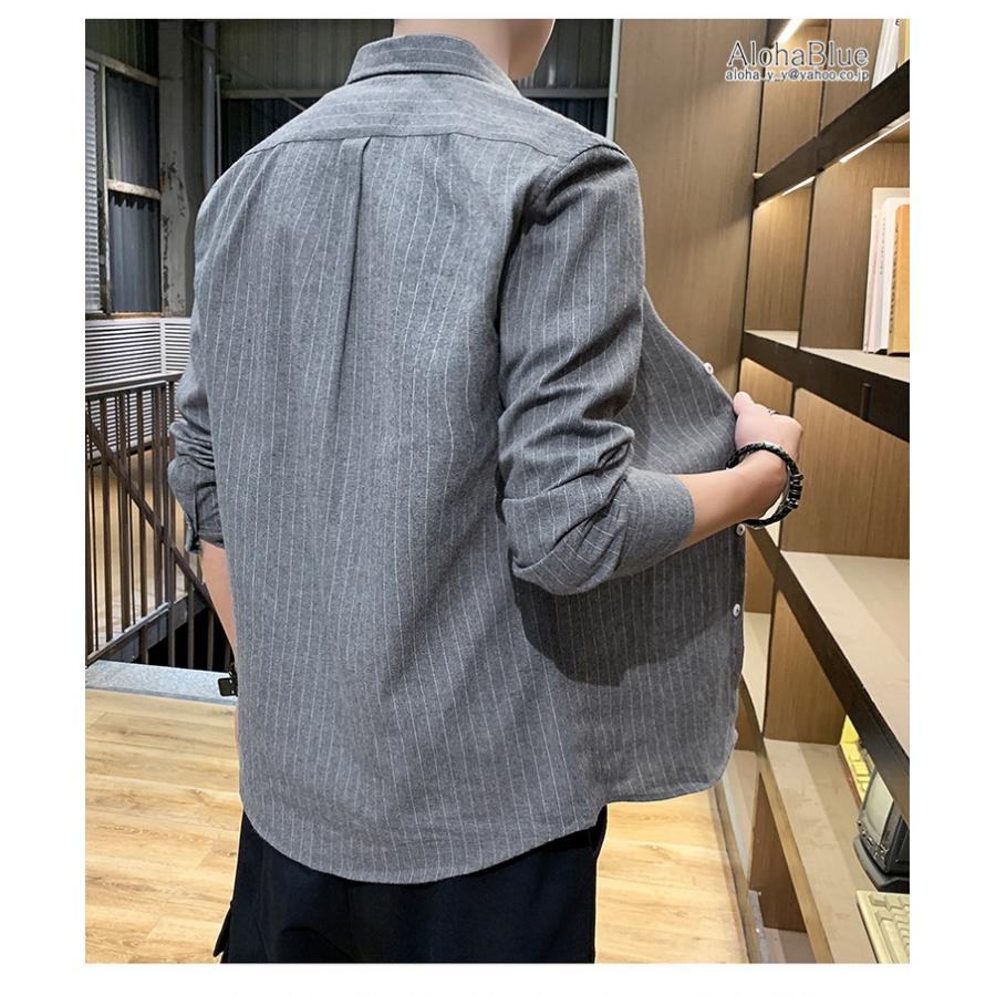カジュアルシャツ メンズ ストライプ柄 ボタンダウンシャツ トップス 長袖 シャツ 細身 ファッション 10代 20代 30代 春物 秋冬