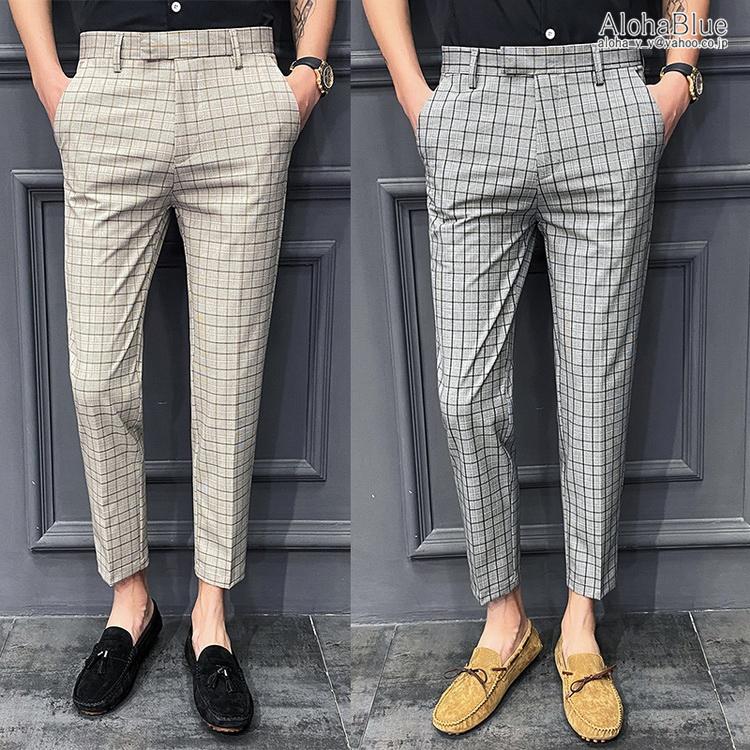 スラックス メンズ アンクル丈スラックス チェック柄 アンクルパンツ ビジネスパンツ 紳士 ボトムス スリム 夏 D Alohablue 通販 Yahoo ショッピング