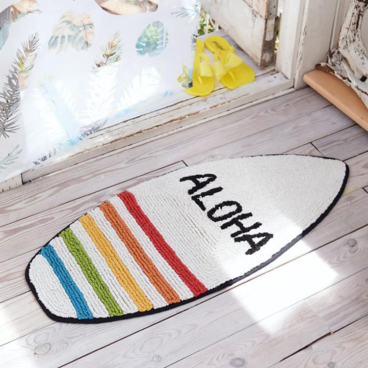 マット サーフボード型 アロハレインボー Sサイズ ハワイ サーフィン リゾート マリン ビーチ 玄関 室内 屋内 キッチン バス ラグ