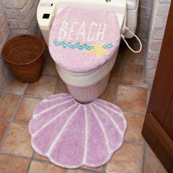 ハワイ トイレマット セット トイレタリー グッズ フタ カバー トイレ用品 ハワイアン マリン ビーチ 海 インテリア （ビーチシェル