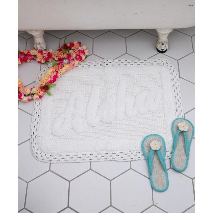 ハワイアンマット バスマット ハワイアンマット リアホワイトバスMAT 4IGP4201 ALOHAマット 約50x70cm ハワイアン雑貨