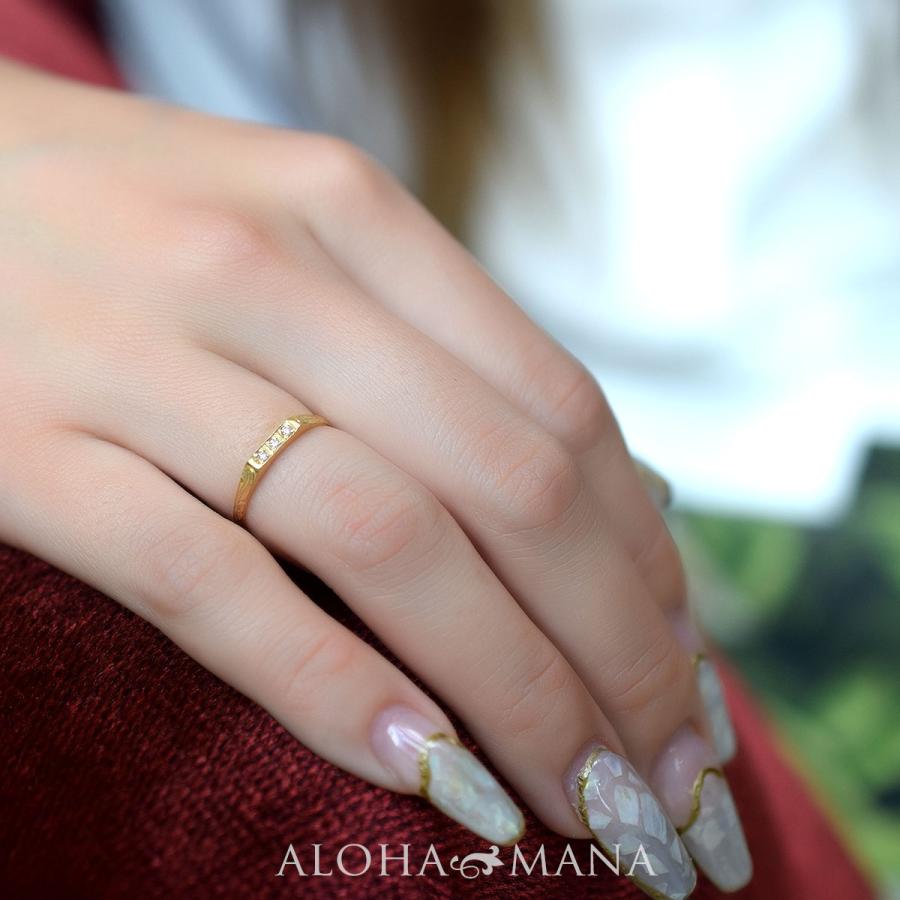 ハワイアンジュエリー 指輪リング14金k14レディース 3ダイヤモンド