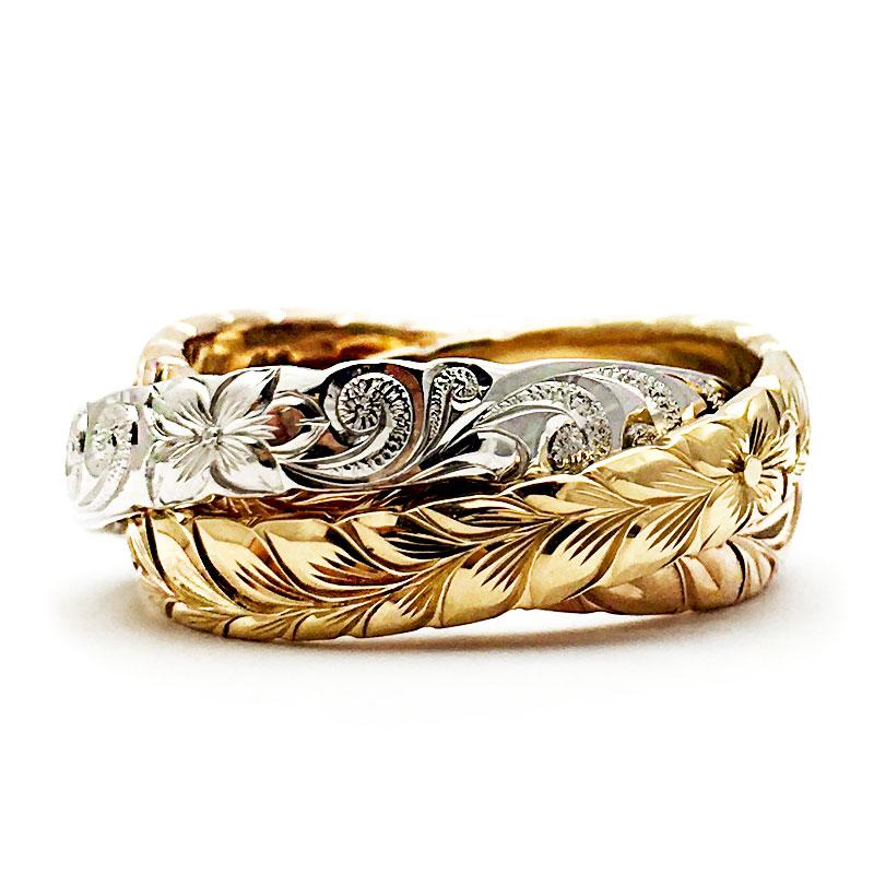 K14 ゴールドリング ALOHA MANA ハワイアンジュエリー 結婚指輪 マリッジリング ONLY