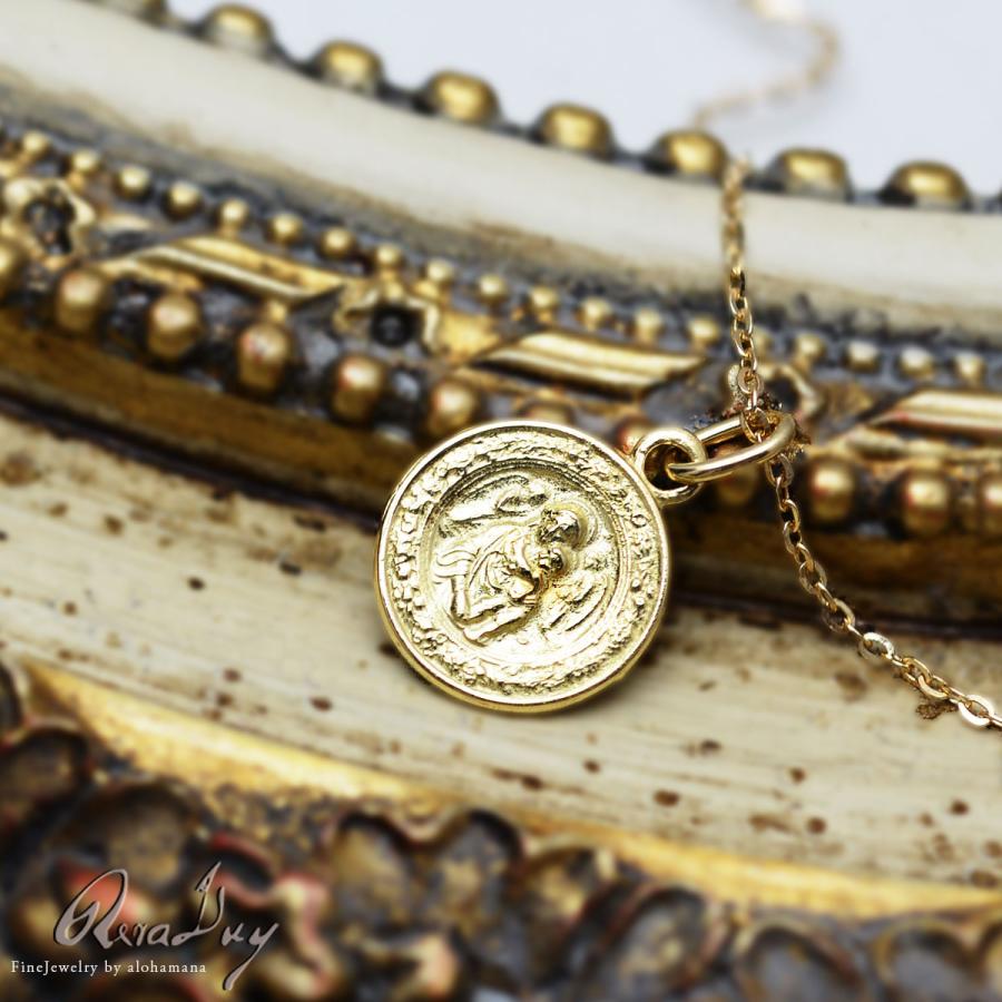 ネックレス レディース K18 ゴールド メダイ ラウンド ペンダント トップ アンティーク ガリアーノ 付属チェーンなし トップのみ 地金