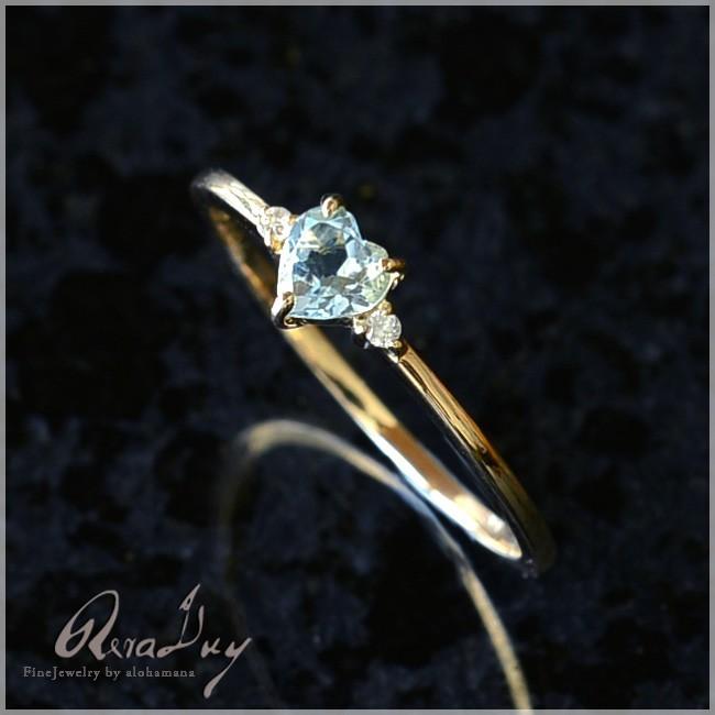 K18ゴールド アクアマリンハートチャーム リング