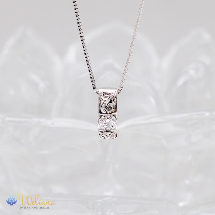 ハワイアンジュエリー ネックレス プラチナ ダイヤモンド Pt950 スクロール ダイヤモンド ペンダントネックレス 0.18ct 45cmAJチェーンPt850｜alohamana