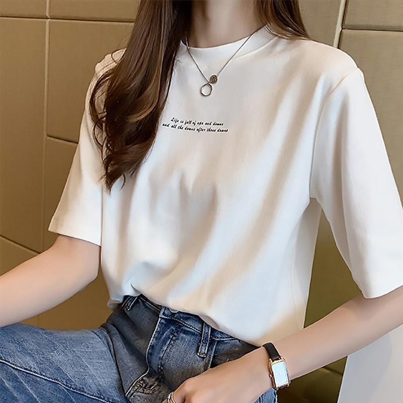 Tシャツ レディース 半袖 カットソー インナー クルーネック 英文字 プルオーバー ゆったり 肌着 無地 着痩せ シンプル 夏服 通学 通勤 韓国風｜alois｜18