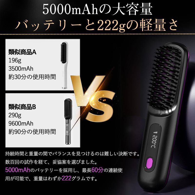 ヘアアイロン ストレート ヘアアイロンブラシ コードレス ヒートブラシ