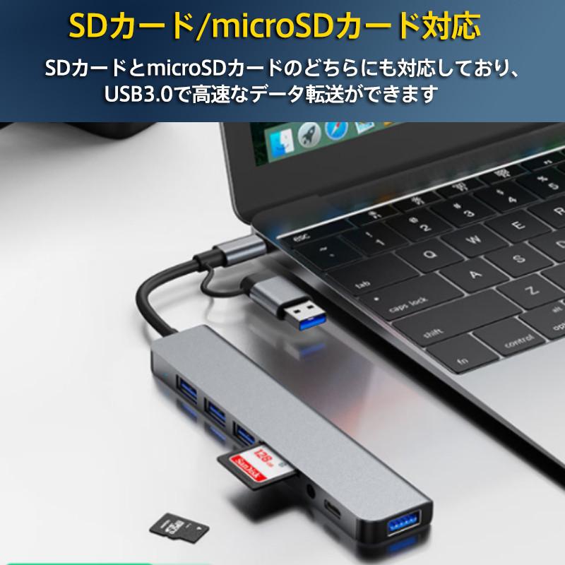 USBハブ 3.0 Type-C ドッキングステーション 8in1 8ポート 変換