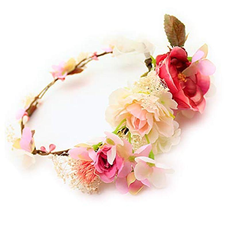 花かんむり 花冠 花かんむり ピンク ヘッドドレス 髪飾り コサージュ ウエディング ドレス花冠 fhkan055pk