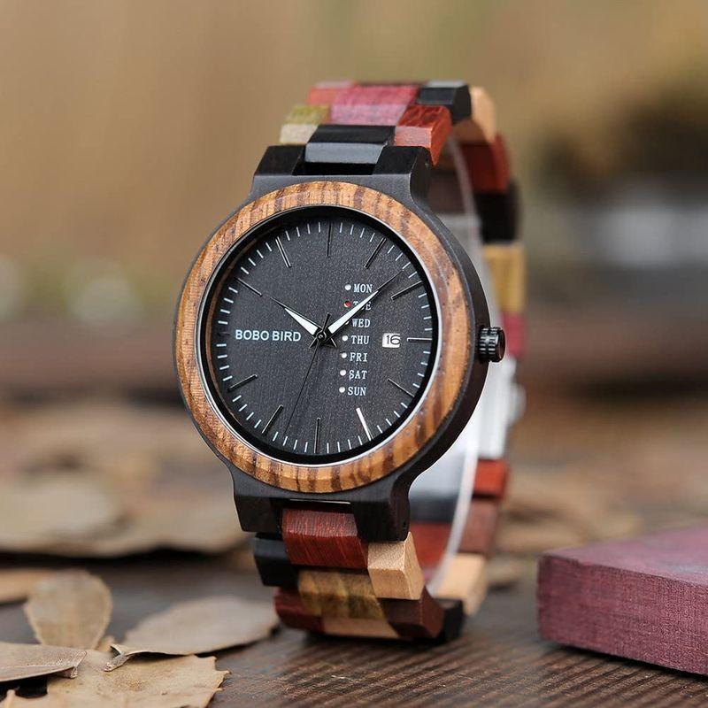 素晴らしい (ボボバード) BOBO BIRD クロノグラフ カラフル メンズ 日本製クォーツムーブメント 曜日・日付表示 木製腕時計 天然木材  個性的 メンズ腕時計