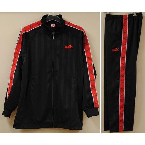 90s PUMAトラックジャケット パンツ 上下セット ブラック×レッド S〜M PUMA（プーマ） トラックジャケット ジャージ ジップアップ ロゴ